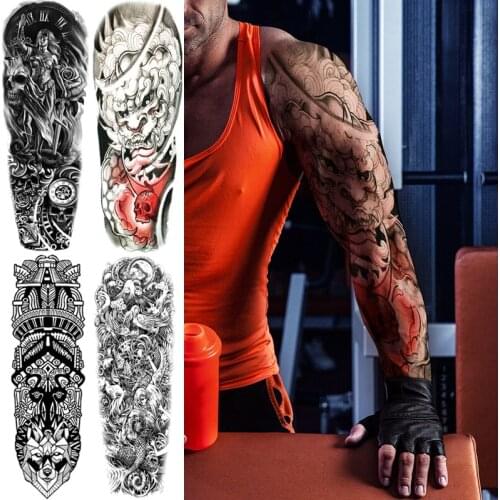 Tribal totem skull sleeve tattoo designs for men boy women temporary tattoo dragon large body art full arm tattoo sticker water