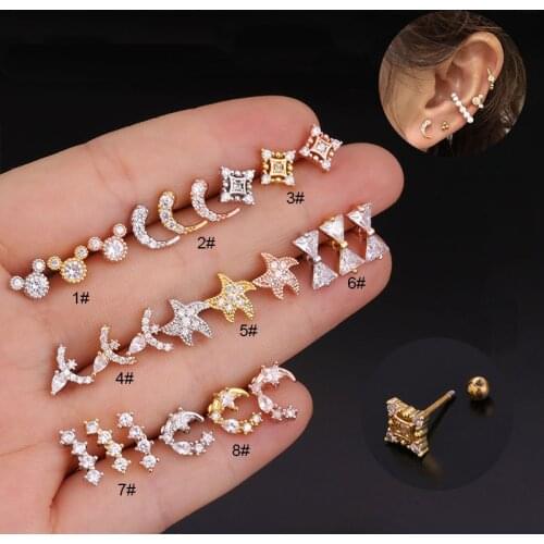 1PC 20G Stud Cz Star Moon Flower Cartilage Earrings Zircon Micky Mouse Ear Bone Tragus Rook Conch Helix Piercing Jewelry