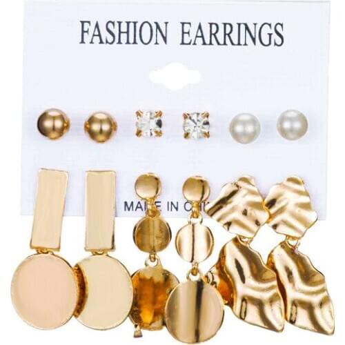 European and American new set earrings cold wind geometric disc earrings female irregular metal 6-piece earrings metal earrings