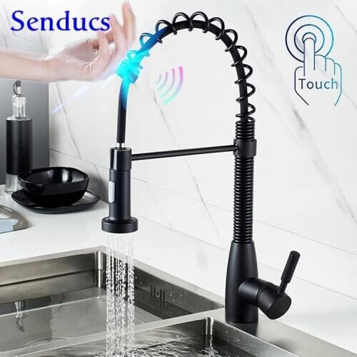 Touch Spring Kitchen Faucets Senducs Black Bronze Pull Out Kitchen Sink Faucet Hot Cold Water Tap Touch Sensor Kitchen Faucet