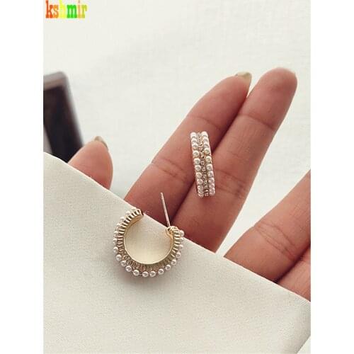 Kshmir 2021 Stylish pearl earrings retro simple women earrings rhinestone with rice pearl earrings girl jewelry gift