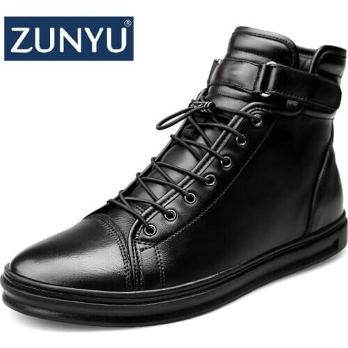 ZUNYU Warm Fur Winter Boots Genuine Leather Handmade Comfortable Men Winter Snow Boots Fashion Motorcycle Men Boots Size 38~48