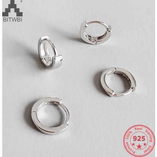 S925 pure silver ear buckle geometric simple circular circle silver earring female