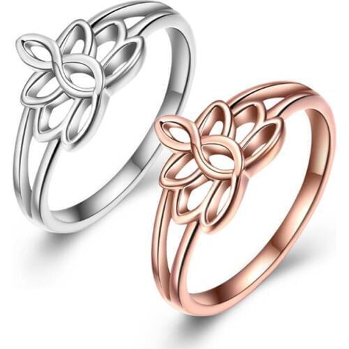 Stainless Steel Hollow Lotus Flower Ring for Women Rose Gold Silver Color Elegant Party Ring