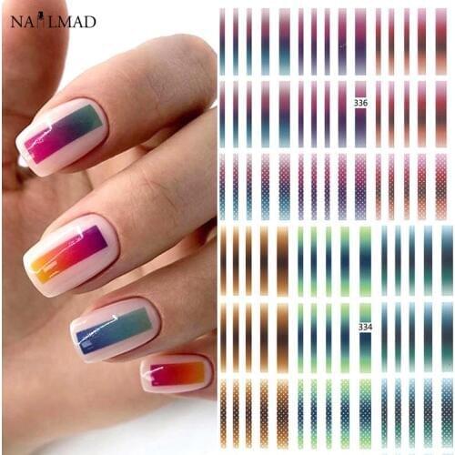 1pc Gradient Striped Lines 3D Nail Art Sticker Colorful Line Adhesive Decals Nail Accessories for Nail Decorations