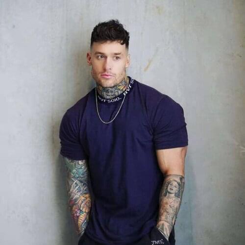 2021 New Mens Summer Short Sleeve Round Collar Top Round Collar Cotton Sports Fitness Mens T-Shirt Fashion Large Size M-3XL