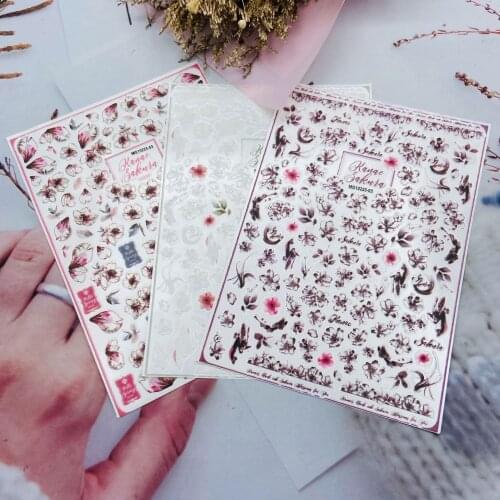 3d DIY New Arrival Hot Selling Fashion Cherry Flowers Nail Stickers Adhesive Glue Dry Nail Decals Nail Art Women Girls Gifts