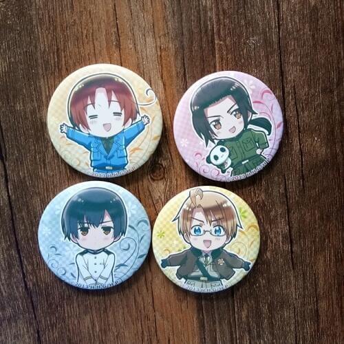 4pcs/Set 58MM Anime Axis Powers Hetalia Axis Powers Hetalia Italy Japan China Badge Brooch Divisa jelveny Animation Badge