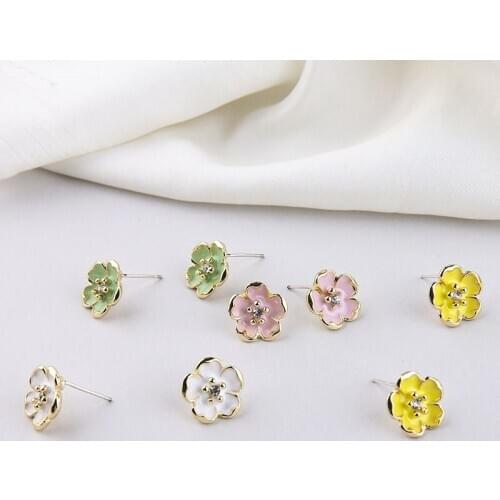 6pcs Korean Classic Flowers Studs Earrings For Women Alloy Dripping Oil Cherry Blossom Earrings Needle Diy Accessories Material