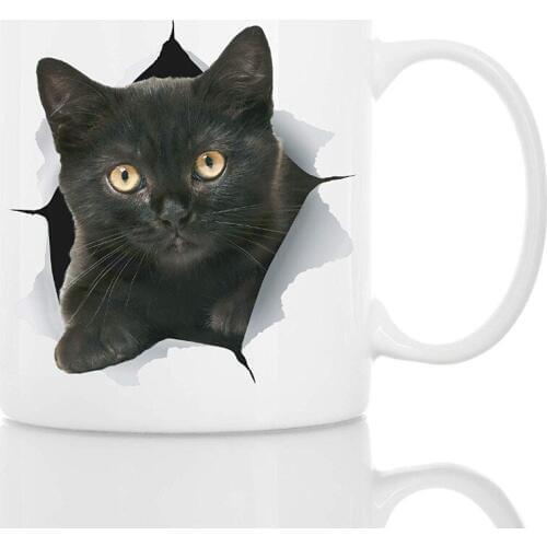 Black Cat Coffee Mug - Ceramic Funny Coffee Mug - Perfect Cat Lover Gift - Cute Novelty Coffee Mug Present - Great Birthday or C