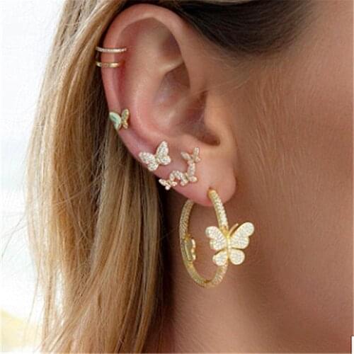 CZ Zircon Butterfly Stud Earring For Women Pendientes Oorbellen Boucle D'oreille Gifts Gold Earrings Boho Jewelry