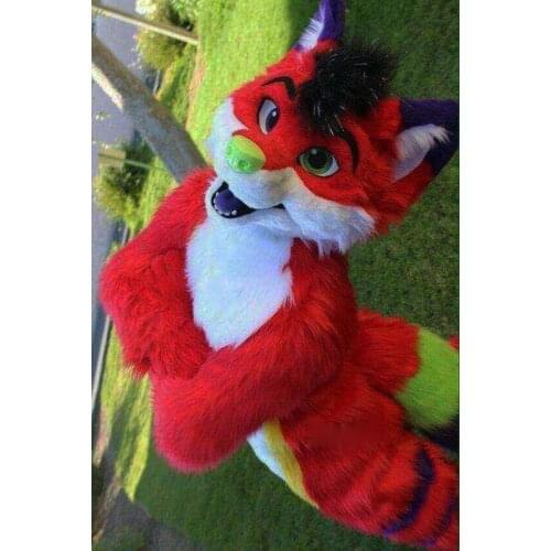 Long-haired Red Fox Mascot Costume Husky Dog Fursuit Halloween Cosplay Suit Christmas Easter Dress Up Party Carnival Unisex