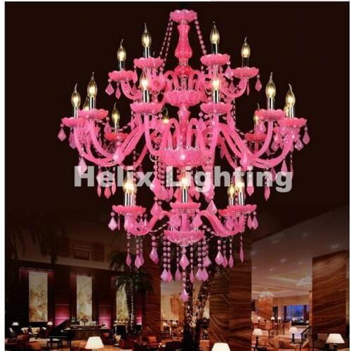European Decora Pink Crystal Chandelier Lustre Crystal Chandelier D950mm 6+12+6 Arms LED Optional Lustres De Cristal Chandelier