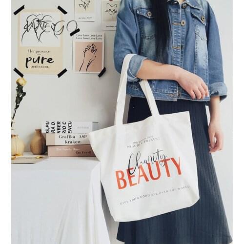 2020 Beauty Canvas Bags Korean Chic Casual Canvas Female Shoulder Letter Tote Bag Large Capacity Environmental Protection Bag
