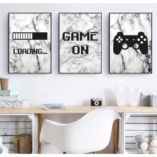 Gaming Marble Minimalist Art Canvas Painting Poster Boys Room Decoration , Video Game Wall Pictures Prints Playroom Wall Decor