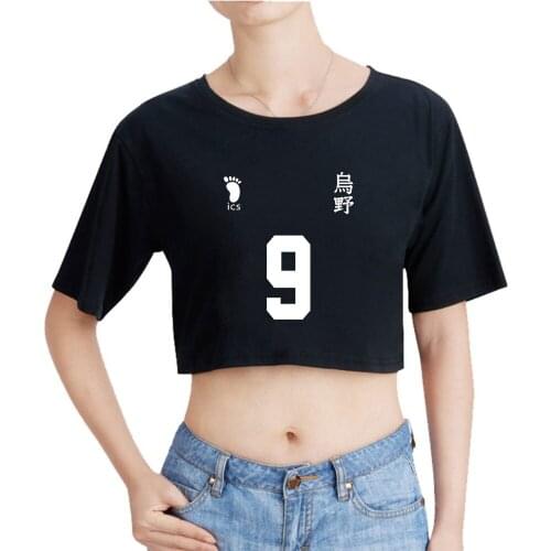 Anime Haikyuu Karasuno High School Crop Top T Shirt 100% Cotton O-neck Short Sleeve T-shirt Girls Cropped Tshirt Women Hip Hop