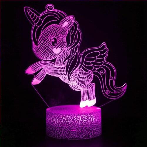 Lava Flying Wings for Unicorn Animal Horse 3D Baby Bedroom Table 7 Color USB Charge Romantic Moon Night Light Birthday Kids Gift