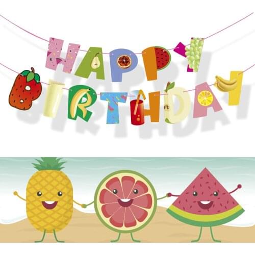 Summer Fruit Watermelon Lemon Hawaii Theme HAPPY BIRTHDAY Hanging Paper Banners Kids Baby Shower Party Decorations Supplies