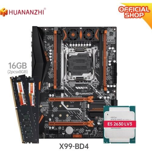 HUANANZHI X99 BD4 X99 Motherboard with Intel XEON E5 2630l v3 with 2*8G DDR4 NON-ECC memory combo kit set NVME NGFF SATA USB 3.0