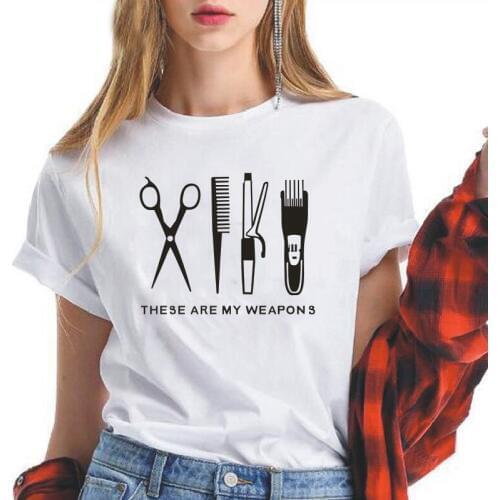 Fashion Hairdresser Weapon Print Women Tshirt Short Sleeve Hipster Shirt Tee Shirt Femme Scissors Harajuku T Shirt Women Tops