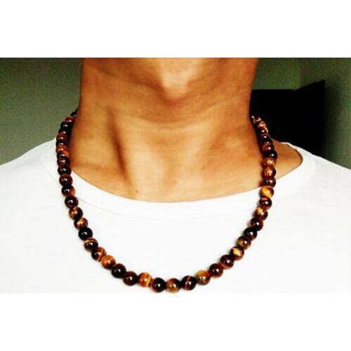 Fashion Vintage Men Jewelry Beaded Choker Nature Tiger Eye Stone Beads collares Chain Necklace Men 6mm 8mm Strand Necklace kolye