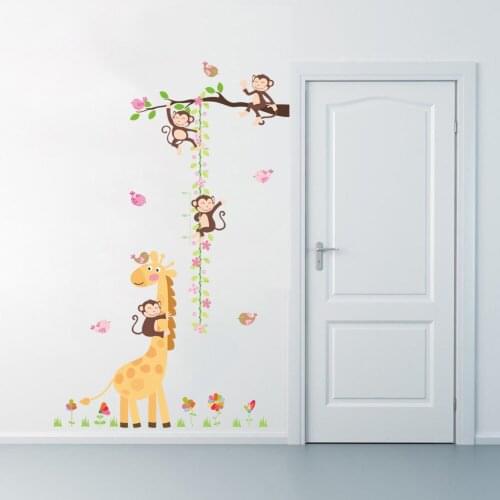 Cartoon Giraffe Monkey Growth Chart Wall Stickers For Kindergarten Kids Room Home Decor Diy Animal Mural Art Pvc Wall Decals