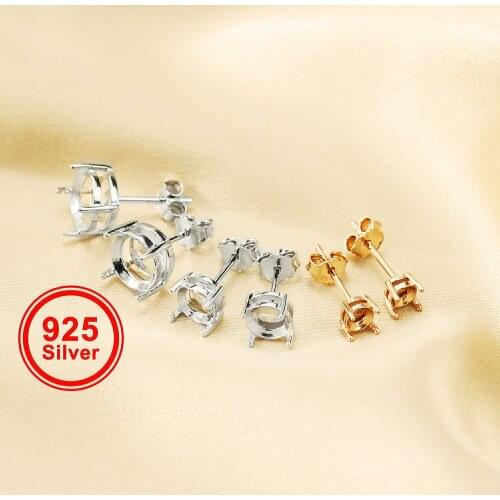 4-10MM Round Simple Prong Settings For Cz Stone Solid 925 Sterling Silver Diy Studs Earrings Supplies 1702162