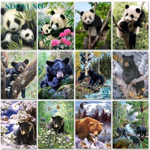 SDOYUNO 40x50cm Paint By Numbers Animals DIY Set of Acrylic Paint For Painting By Numbers On Canvas Black Bear Home Decor