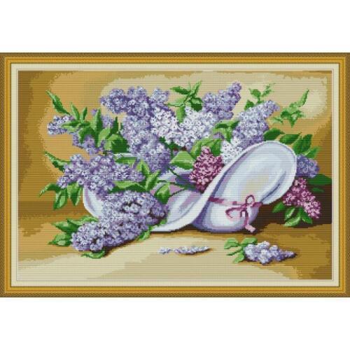Purple Lilac Flower Printed Cross Stitch Kit 14ct 11ct DIY Needlework Embroidery Set DMC Ecological Cotton Thread Cross Stitch