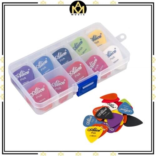 24Pcs/ 1 Set Alice Plastic Guitar Picks Set W/ 10 Grid Plastic Storage Box 0.58mm/0.71mm/0.81mm/0.96mm/1.2mm/1.5mm Random
