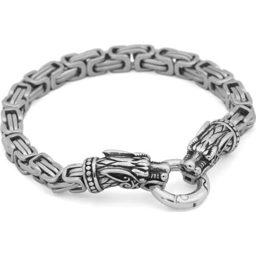 Norse viking odin wolf Scandinavian king chain amulet bracelet for men stainless steel 17-25cm