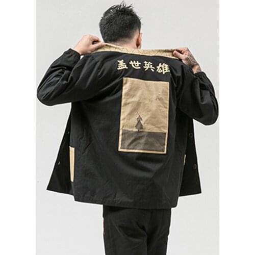 New Windbreaker Autumn Men Chinese Style Jacket Harajuku Hipster Streetwear Kanji Printed Fashion Plus Size Coat High Quality