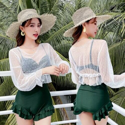 2021 New Korean Sexy Bikini Women Swimsuit Female Swimwear Two Pieces Bikini Set Bather Bathing Suit Solid Swimskirt