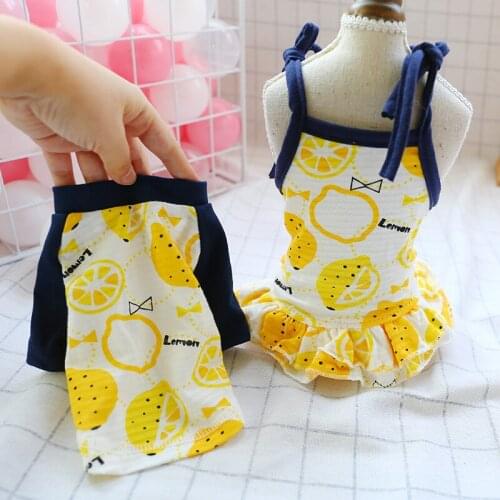 Pet Dog Clothes Teddy T-shirt Princess Skirt Suit Cool And Refreshing Lemon Print Puppy Vest Cat Summer Adjustable Braces Skirt