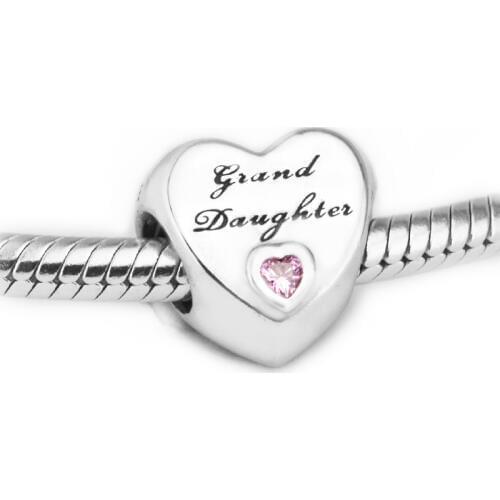 Fits for Pandora Charms Bracelets 100% 925 Sterling-Silver-Jewelry Granddaughters Love Beads with Pink CZ Free Shipping