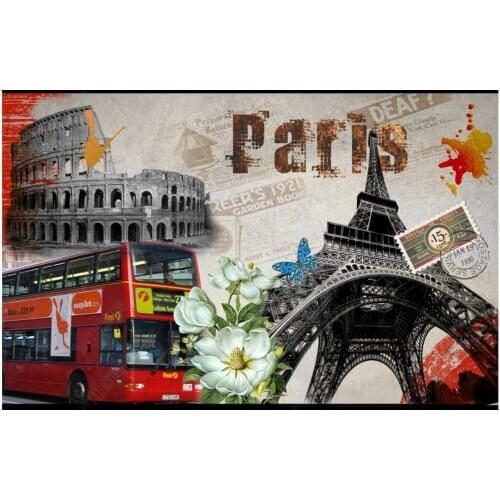 Custom photo wallpaper for walls 3 d mural European oil painting car flower iron tower tooling background wall papers home decor