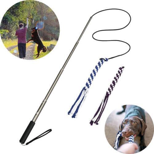 POPETPOP Pet Dog Toy Pet Accessories Interactive Dog Teaser Extendable Flirt Pole Funny Chasing Tail Teaser and Exerciser Size L