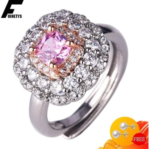 Luxury Women Ring Silver 925 Jewelry Accessories with Pink Zircon Gemstones Open Finger Rings for Wedding Engagement Party Gifts