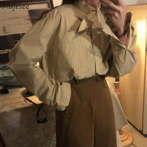 Shirts Women Stripe Oversize Casual Bf Design 2020 Autumn Students Harajuku Loose Retro Womens All-match Leisure Streetwear Chic