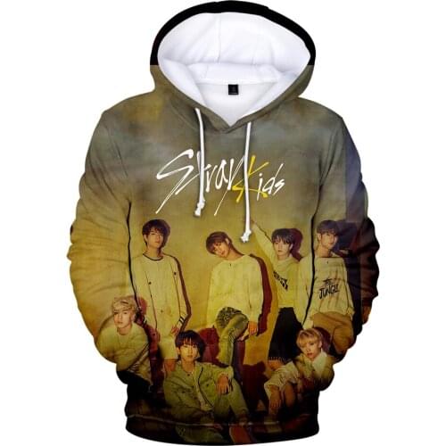 Popular Stray Kids Yellow Wood Hoodies Mens Hoodie Sweatshirt Hooded Men/Women Music Band Stray Kids Hoody Cap tops