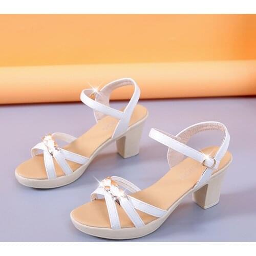Women Sandals Pumps Summer 2021 Fashion Open Toe High Heels Shoes Female Thin Belt Thick Heels Party New Casual Females Shoes