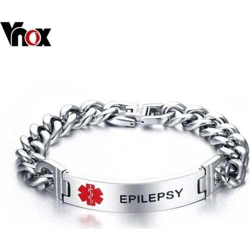 Vnox Epilepsy Medical Bracelet Emergency ID Men Jewelry TYPE 1 DIABETES ALLERGY