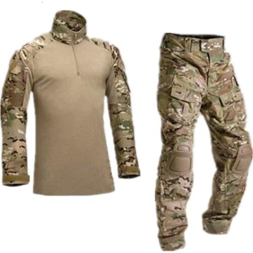 Military Uniform Multicam Army Combat Shirt Uniform Tactical Pants with Knee Pads Camouflage Suit Hunting Clothes