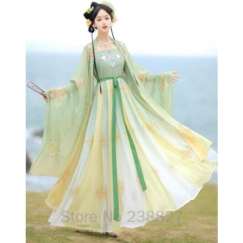 XinHuaEase Hanfu Womens Chinese Traditional National Folk Style Dresses Cheezi Skirt Gradient Skirt Tang Dynasty Summer Suit