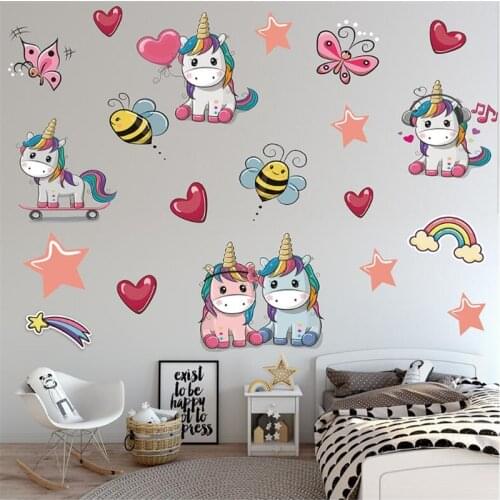 Vivid 3D Cartoon unicorn wall sticker Princesss room wall decoration wall stickers for kids rooms