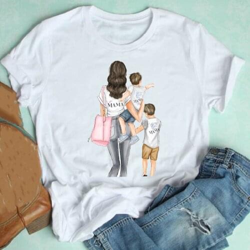Women Short Sleeve 2021 Sweet Boys Watercolor Love 90s Cartoon Mom Mother Clothes Print Tshirt Female Tee Top Graphic T-shirt