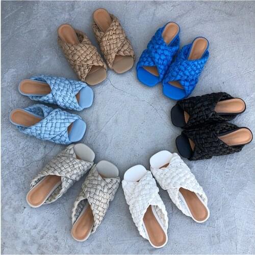 Big Size 42 Women Slippers Brand Weave Slides Flat Heel Open Toe Ladies Sandal Shoes Ladies Casual Outdoor Beach Female Flip Flo
