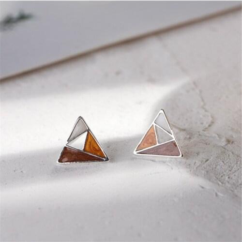 925 Sterling Silver Triangle Charm Stud Earrings For Women Girls Wedding Party Jewelry Pendientes eh1233