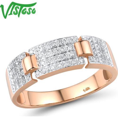 VISTOSO Gold Rings For Women Genuine 14K 585 Rose Gold Ring Sparkling Diamond Promise Engagement Rings Anniversary Fine Jewelry