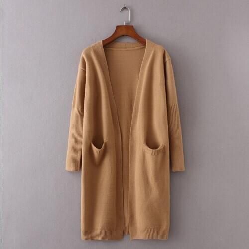 U-SWEAR 2020 Women Casual Long Knitted Cardigan Autumn Korean Women Loose Solid Color Pocket Design Sweater Jacket Pink Beige